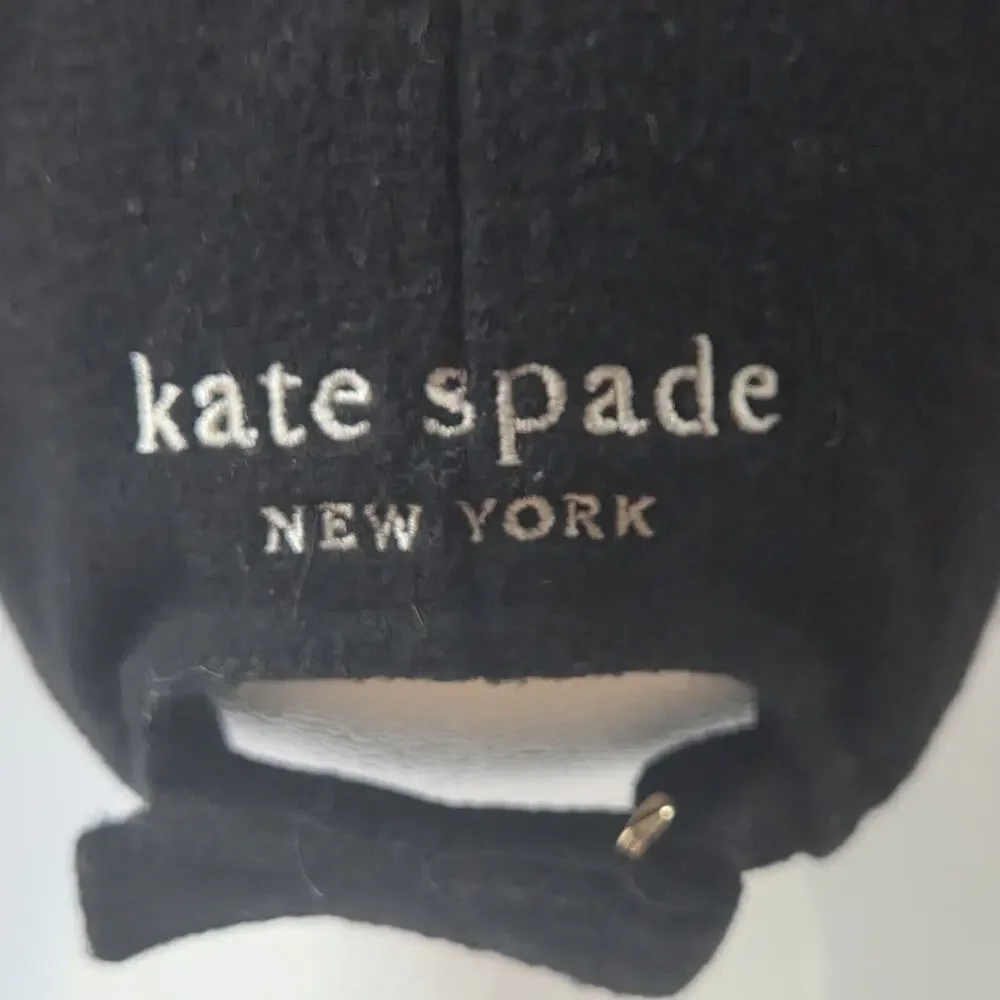 Kate Spade Black Wool Blend Baseball Cap – Spade Flower Embroidery Adjustable